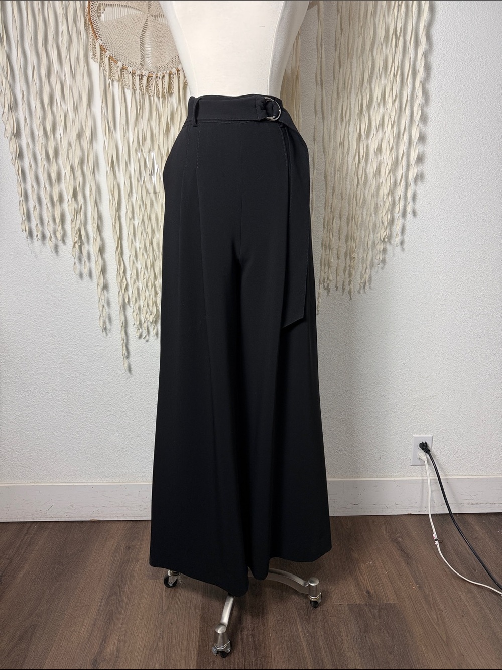 Cinq A Sept Black High Rise Wide Leg Belted Pants Trouser Size 4